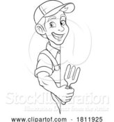 Vector Illustration of Cartoon Gardener Garden Tool Guy Farmer Mascot by AtStockIllustration