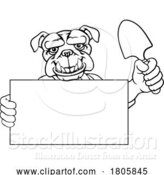 Vector Illustration of Cartoon Gardener Tool Farmer Bulldog Dog Mascot by AtStockIllustration