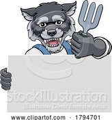 Vector Illustration of Cartoon Gardener Wolf Tool Handyman Mascot by AtStockIllustration