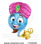 Vector Illustration of Cartoon Genie Lamp Emoticon Face by AtStockIllustration