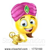 Vector Illustration of Cartoon Genie Lamp Emoticon Face by AtStockIllustration