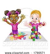 Vector Illustration of Cartoon Girls Playing with Paint and Blocks by AtStockIllustration