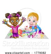Vector Illustration of Cartoon Girls Playing with Paints by AtStockIllustration