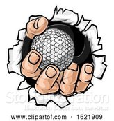 Vector Illustration of Cartoon Golf Ball Hand Tearing Background by AtStockIllustration