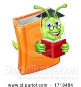 Vector Illustration of Cartoon Graduate Bookworm Caterpillar Worm in Book Reading by AtStockIllustration