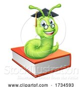 Vector Illustration of Cartoon Graduate Caterpillar Bookworm on Book by AtStockIllustration