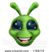 Vector Illustration of Cartoon Green Alien Cute Emoticon Martian Face Cartoon by AtStockIllustration