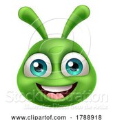 Vector Illustration of Cartoon Green Alien Cute Emoticon Martian Face Cartoon by AtStockIllustration