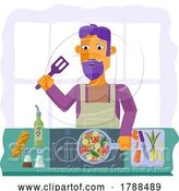 Vector Illustration of Cartoon Guy Cooking Vegetable Curry Chinese Food Kitchen by AtStockIllustration