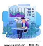Vector Illustration of Cartoon Guy Data Analysis Laptop Business Illustration by AtStockIllustration
