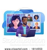 Vector Illustration of Cartoon Guy Online Video Call Team Meeting Laptop Cartoon by AtStockIllustration