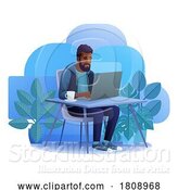 Vector Illustration of Cartoon Guy Using Laptop Computer Illustration by AtStockIllustration