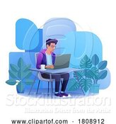 Vector Illustration of Cartoon Guy Using Laptop Computer Illustration by AtStockIllustration