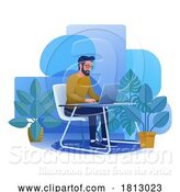 Vector Illustration of Cartoon Guy Using Laptop Computer Illustration by AtStockIllustration