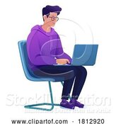 Vector Illustration of Cartoon Guy Using Laptop Computer Illustration by AtStockIllustration