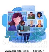 Vector Illustration of Cartoon Guy Video Conferencing Call Online Team Meeting by AtStockIllustration