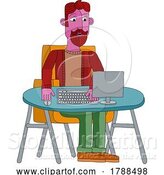Vector Illustration of Cartoon Guy Working Behind Desk Computer Workstation by AtStockIllustration