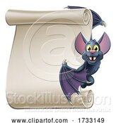 Vector Illustration of Cartoon Halloween Vampire Bat Character Scroll by AtStockIllustration