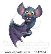 Vector Illustration of Cartoon Halloween Vampire Bat Character Sign by AtStockIllustration