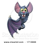 Vector Illustration of Cartoon Halloween Vampire Bat Character Sign by AtStockIllustration