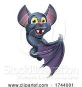 Vector Illustration of Cartoon Halloween Vampire Bat Character Sign by AtStockIllustration