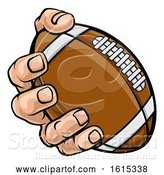 Vector Illustration of Cartoon Hand Holding American Football Ball by AtStockIllustration