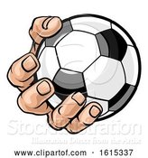 Vector Illustration of Cartoon Hand Holding Soccer Ball by AtStockIllustration