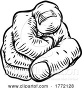 Vector Illustration of Cartoon Hand Pointing Finger at You Vintage Woodcut Style by AtStockIllustration