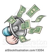 Vector Illustration of Cartoon Hand with Money Flying out of a Megaphone by AtStockIllustration