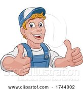 Vector Illustration of Cartoon Handyman Caretaker Construction Guy Sign by AtStockIllustration