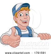 Vector Illustration of Cartoon Handyman Caretaker Construction Guy Sign by AtStockIllustration