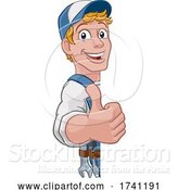 Vector Illustration of Cartoon Handyman Caretaker Construction Sign Guy by AtStockIllustration
