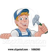 Vector Illustration of Cartoon Handyman Hammer Guy DIY Carpenter Builder by AtStockIllustration