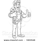 Vector Illustration of Cartoon Handyman Hammer Guy DIY Carpenter Builder by AtStockIllustration