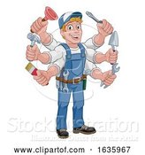 Vector Illustration of Cartoon Handyman Tools Caretaker Construction Guy by AtStockIllustration