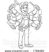 Vector Illustration of Cartoon Handyman Tools Caretaker Construction Guy by AtStockIllustration