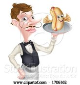 Vector Illustration of Cartoon Hotdog Mascot Waiter by AtStockIllustration