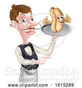 Vector Illustration of Cartoon Hotdog Waiter Butler Pointing by AtStockIllustration