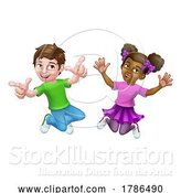 Vector Illustration of Cartoon Jumping Girl and Boy Children Children Cartoon by AtStockIllustration