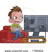Vector Illustration of Cartoon Kid Boy Gamer Playing Video Games Console Cartoon by AtStockIllustration