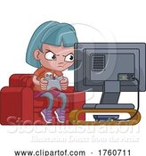 Vector Illustration of Cartoon Kid Girl Gamer Playing Video Games Console Cartoon by AtStockIllustration