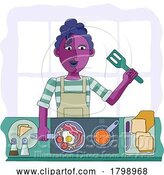 Vector Illustration of Cartoon Lady Cooking Food Fried English Breakfast Kitchen by AtStockIllustration
