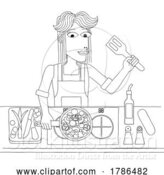 Vector Illustration of Cartoon Lady Cooking Vegetable Curry Chinese Food Kitchen by AtStockIllustration
