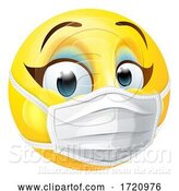 Vector Illustration of Cartoon Lady Emoticon Emoji PPE Medical Mask Face Icon by AtStockIllustration