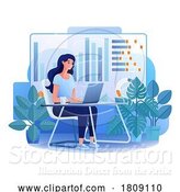 Vector Illustration of Cartoon Lady Laptop Market Stock Finance Illustration by AtStockIllustration