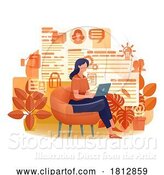 Vector Illustration of Cartoon Lady Laptop Remote Working Internet Cartoon by AtStockIllustration