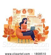 Vector Illustration of Cartoon Lady Laptop Resume CV Job Search Online Cartoon by AtStockIllustration