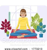 Vector Illustration of Cartoon Lady Meditating Doing Yoga Pilates Illustration by AtStockIllustration