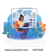 Vector Illustration of Cartoon Lady Student Research Laptop Data Illustration by AtStockIllustration