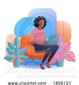 Vector Illustration of Cartoon Lady Using Laptop Computer Illustration by AtStockIllustration